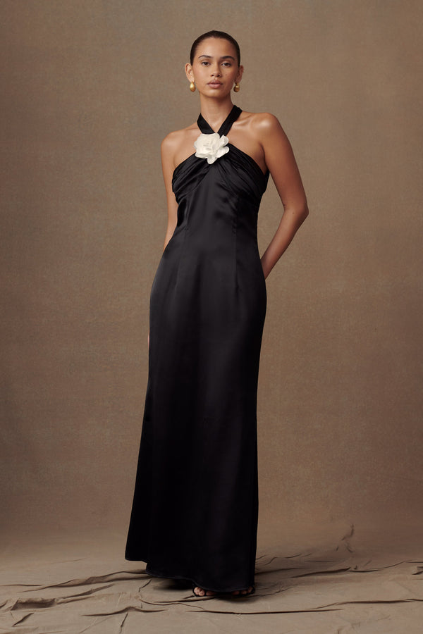 Shop Formal Dress - Dylan  Rose Halter Maxi Dress - Black secondary image