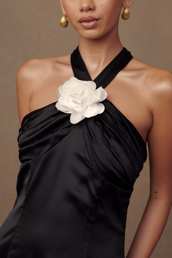 Shop Formal Dress - Dylan  Rose Halter Maxi Dress - Black third image