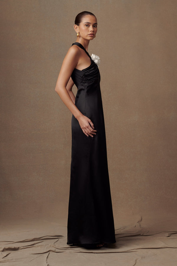 Shop Formal Dress - Dylan  Rose Halter Maxi Dress - Black fifth image