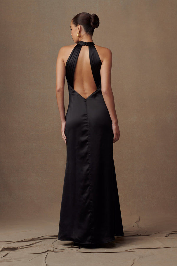 Shop Formal Dress - Dylan  Rose Halter Maxi Dress - Black fourth image