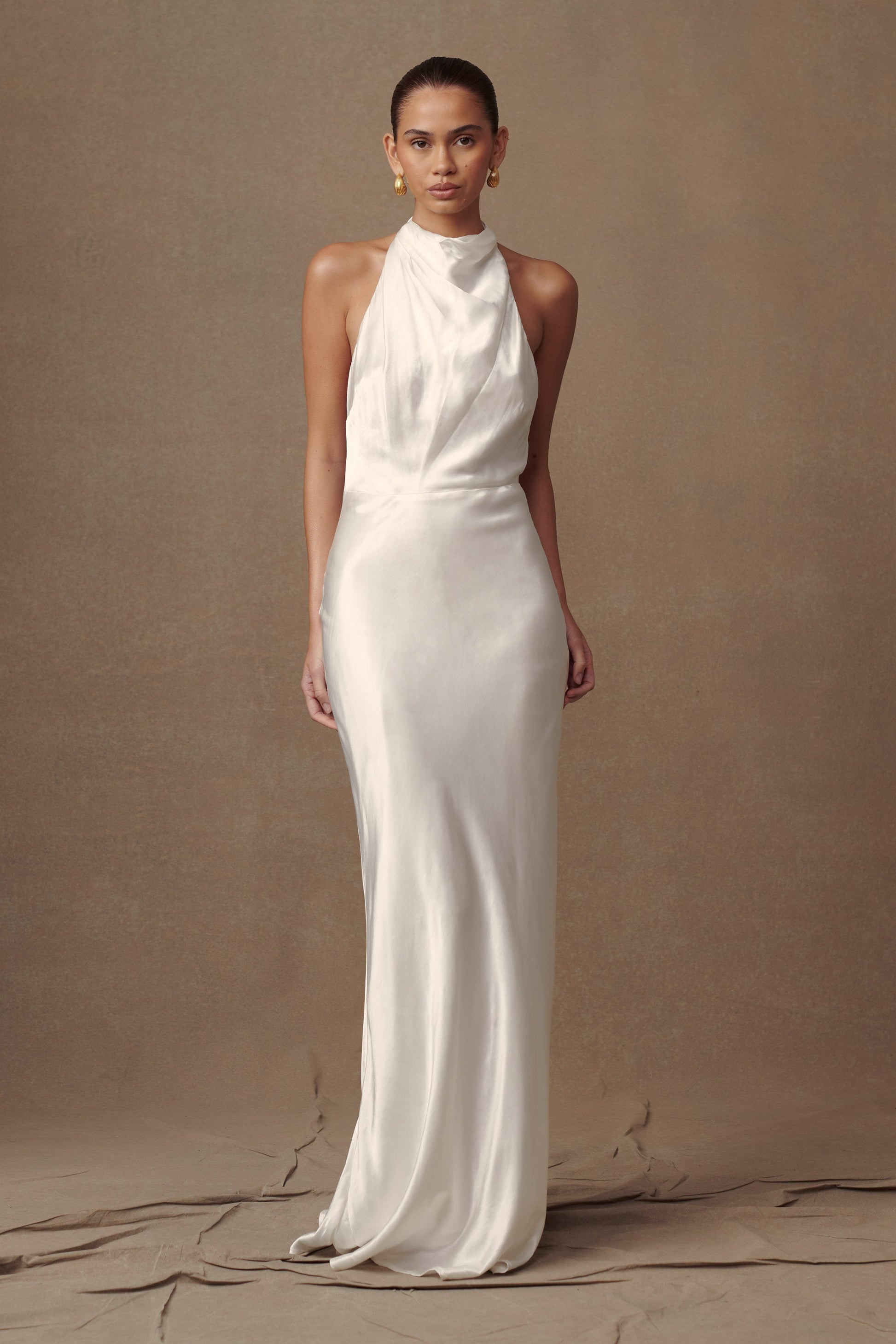 Esther Iridescent Satin Cowl Maxi Dress - Ivory - View 1 | Shop Formal Dress