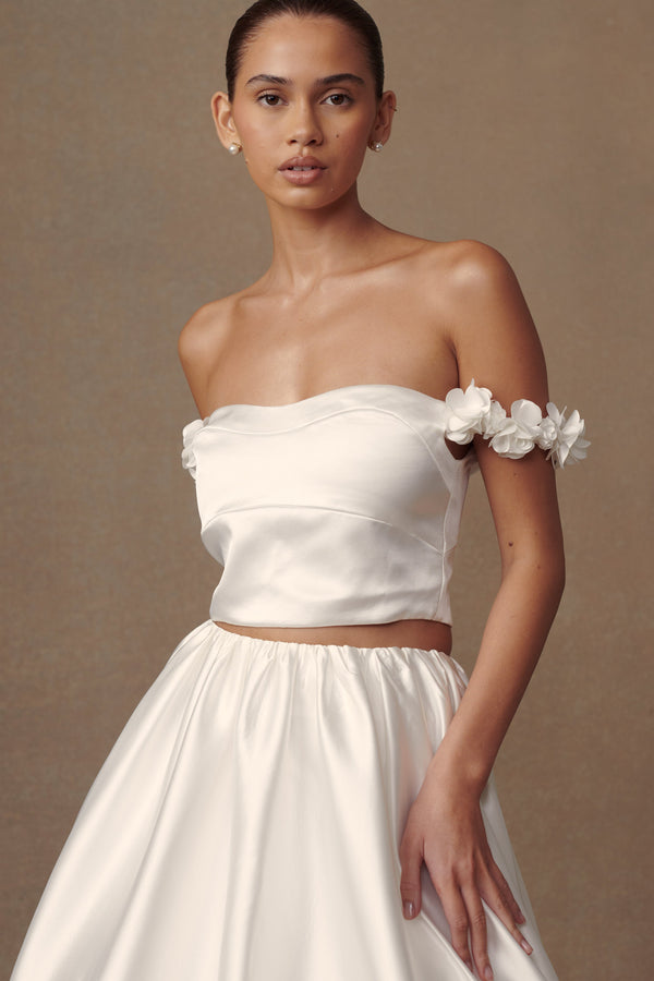 Collective Tops - Karrie  Cropped Satin Rose Bodice - White fifth image