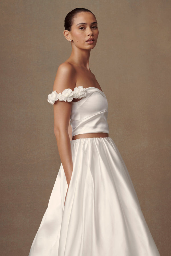 Collective Tops - Karrie  Cropped Satin Rose Bodice - White third image