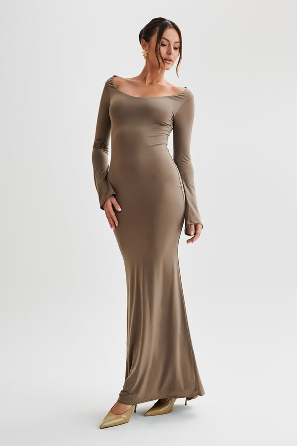 Shop Formal Dress - Millicent  Slinky Long Sleeve Maxi Dress - Coco sixth image