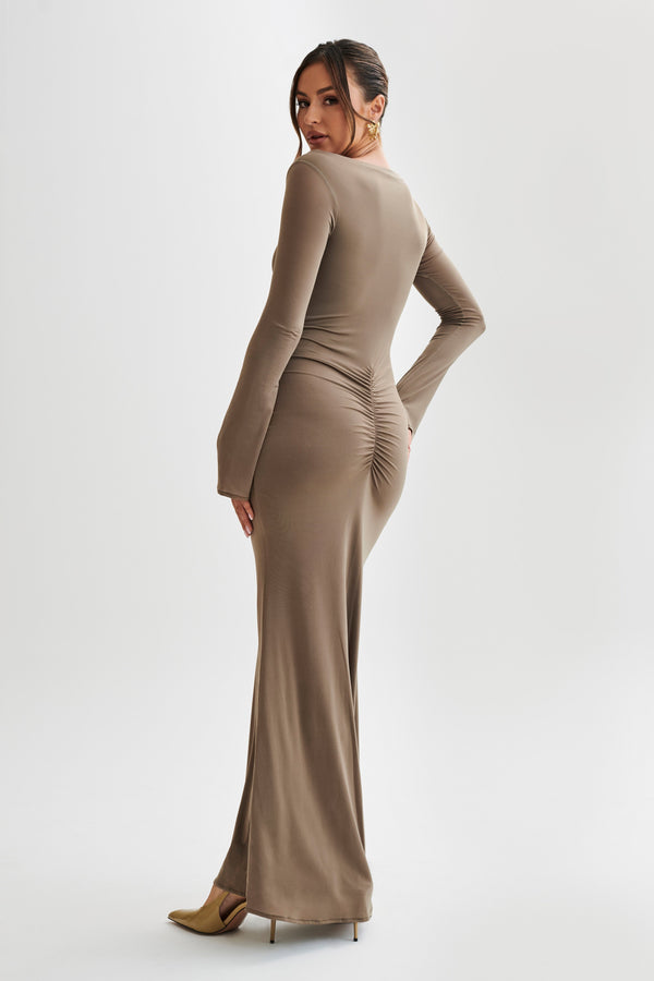 Collective Dress - Millicent Slinky Long Sleeve Maxi Dress - Coco image 1