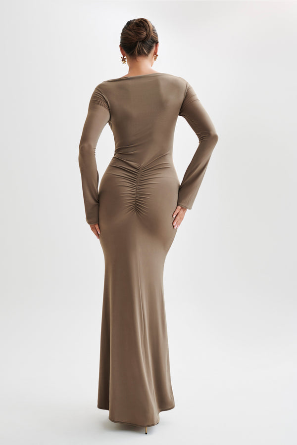 Collective Dress - Millicent Slinky Long Sleeve Maxi Dress - Coco image 5