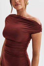 Dakoda Slinky Off Shoulder Mini Dress - Wine