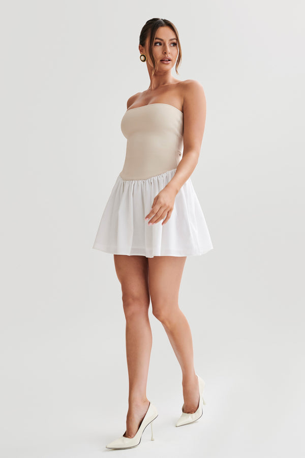 Hannah Knit And Linen Mini Dress - Natural/White