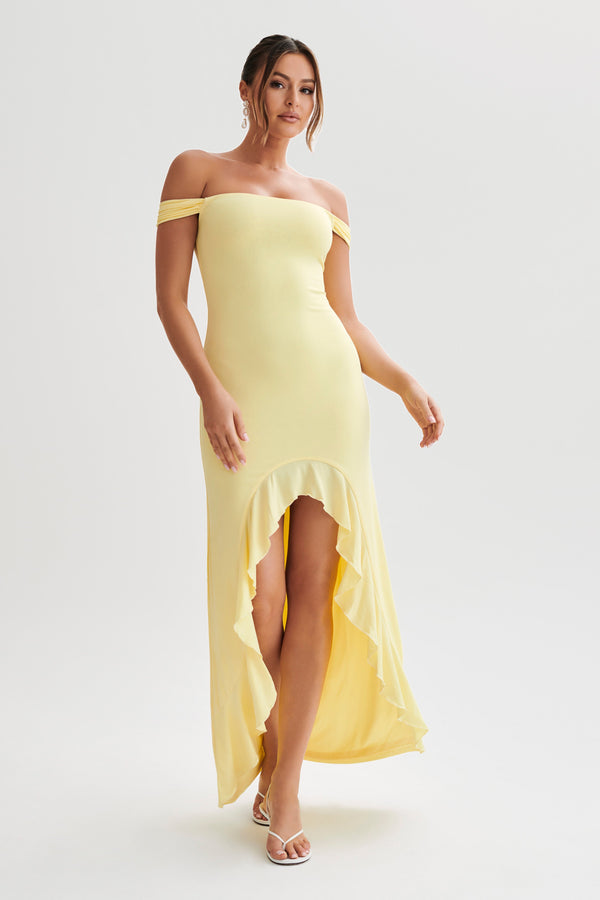 Shop Formal Dress - Eisley  Slinky Off Shoulder Maxi Dress - Yellow sixth image