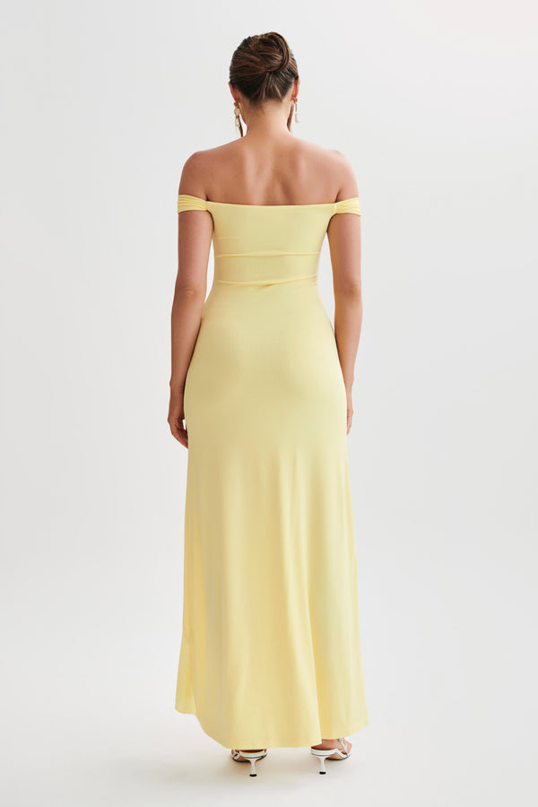 Shop Formal Dress - Eisley  Slinky Off Shoulder Maxi Dress - Yellow third image