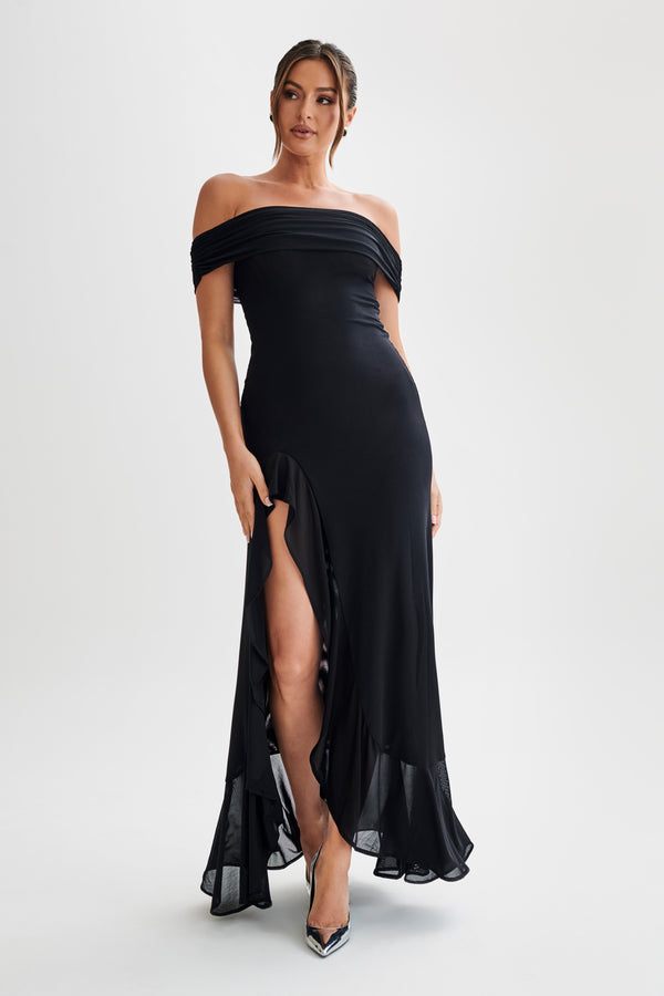 Collective Dress - Audrey  Off Shoulder Mesh Maxi Dress - Black image 2