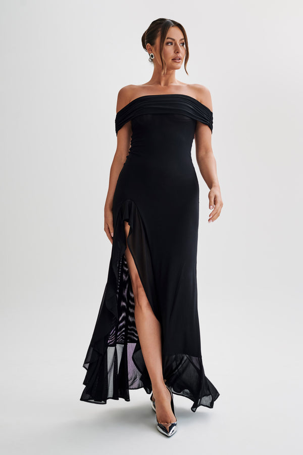 Collective Dress - Audrey  Off Shoulder Mesh Maxi Dress - Black image 5