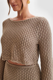 Sian Knit Long Sleeve Crop Top - Taupe