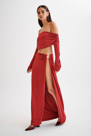 Suri Slinky Maxi Skirt With Silver Hardware - Cherry Red