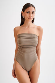 Romina Recycled Nylon Ruched Bodysuit - Coco