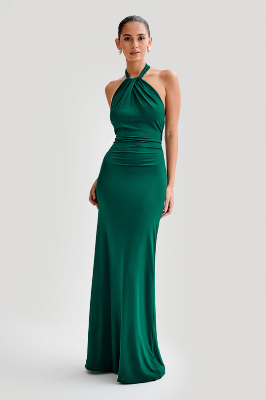 Shop Formal Dress Green Forest - Dress Maxi Halter Slinky Elyna