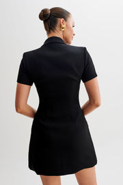 Paolina Collared Suiting Mini Dress - Black