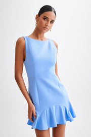 Leonora Sleeveless Suiting Mini Dress With Ruffle - Iris Blue