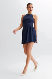 Carolina Cotton Halter Mini Dress - Navy