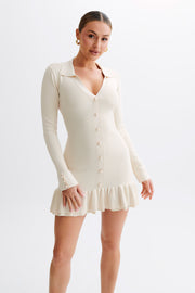 Pareesa Contrast Frill Mini Dress - Cream