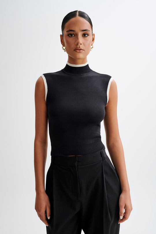 Collective Tops - Laurina High Neck Contrast Top - Black featured image