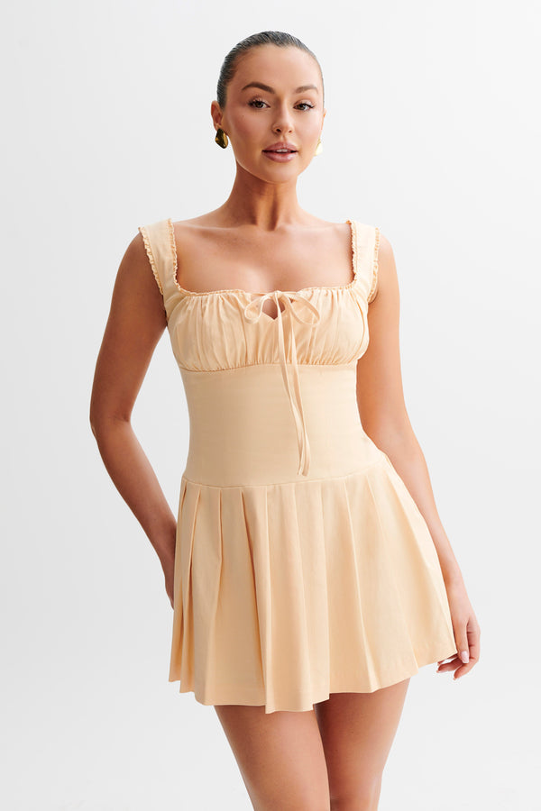 Donna  Cotton Ruched Mini Dress - Peach - Image 2