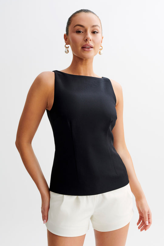 Collective Tops - Angela Sleeveless Suiting Top - Black featured image