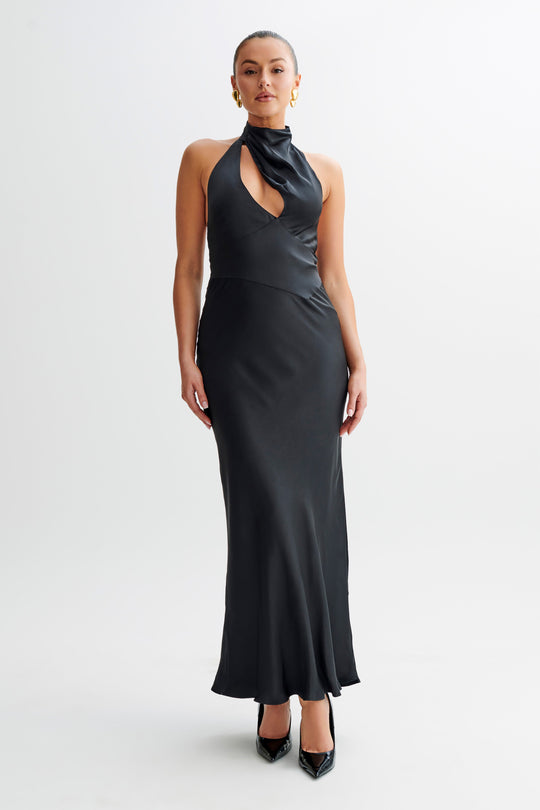 Shop Formal Dress Black - Dress Maxi Halter Satin  Belladonna