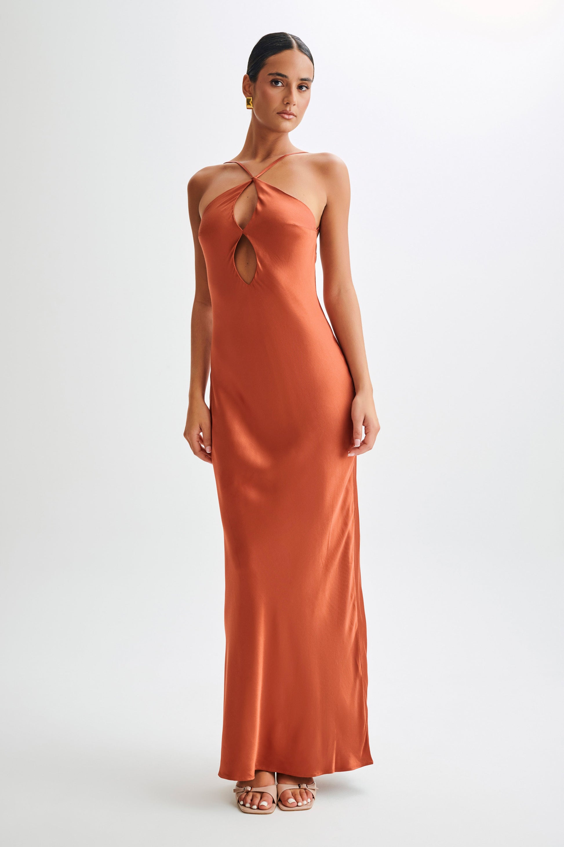 Collective Dress - Lucia  Satin Cut Out Maxi Dress - Burnt Orange image 1