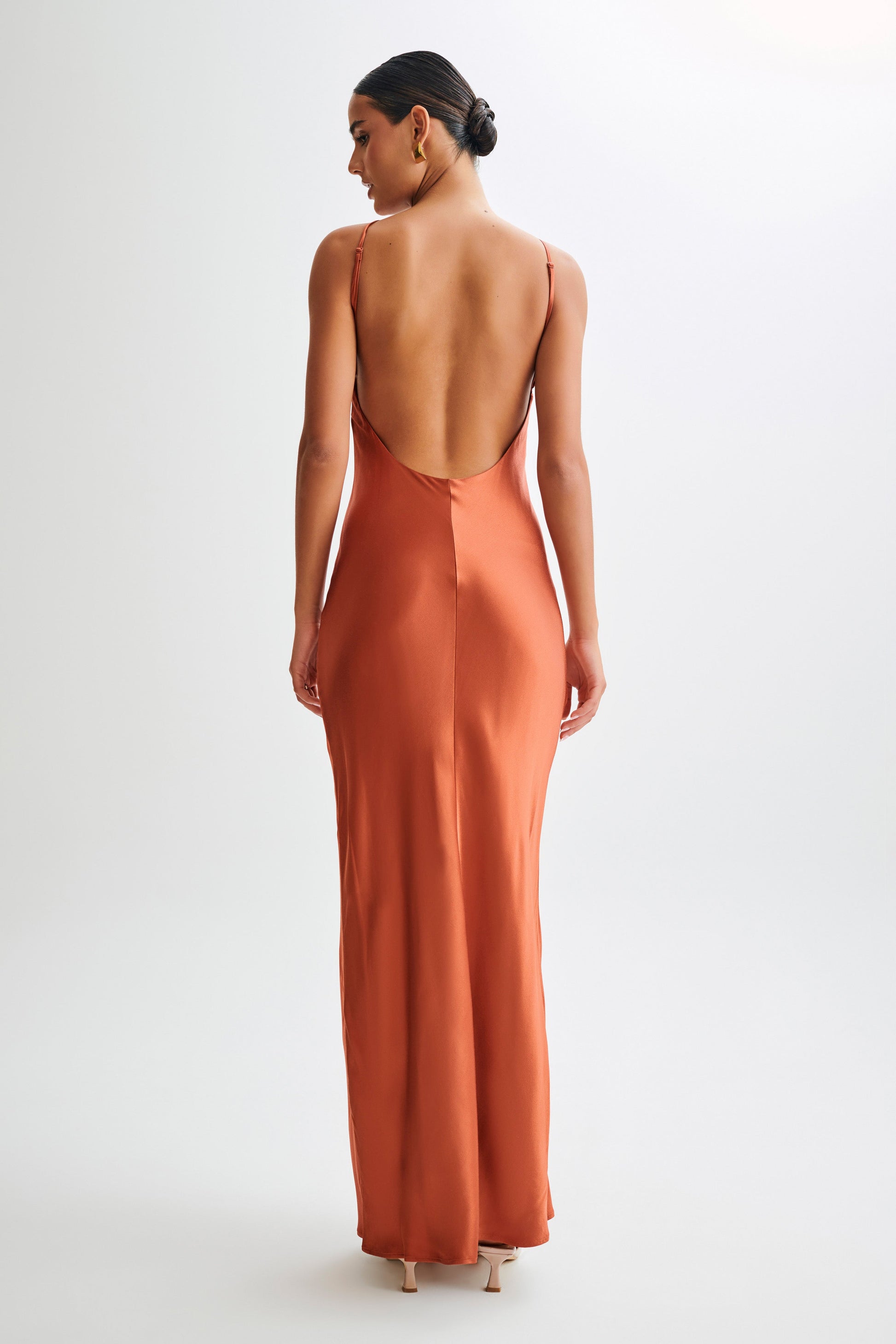 Collective Dress - Lucia  Satin Cut Out Maxi Dress - Burnt Orange image 4