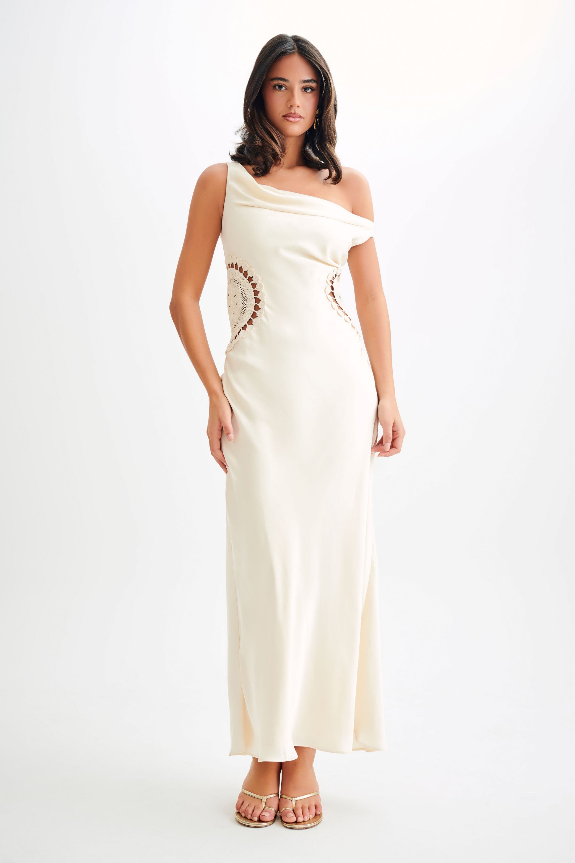 Collective Dress - Kristina Satin Maxi Dress With Crochet - Ivory image 1