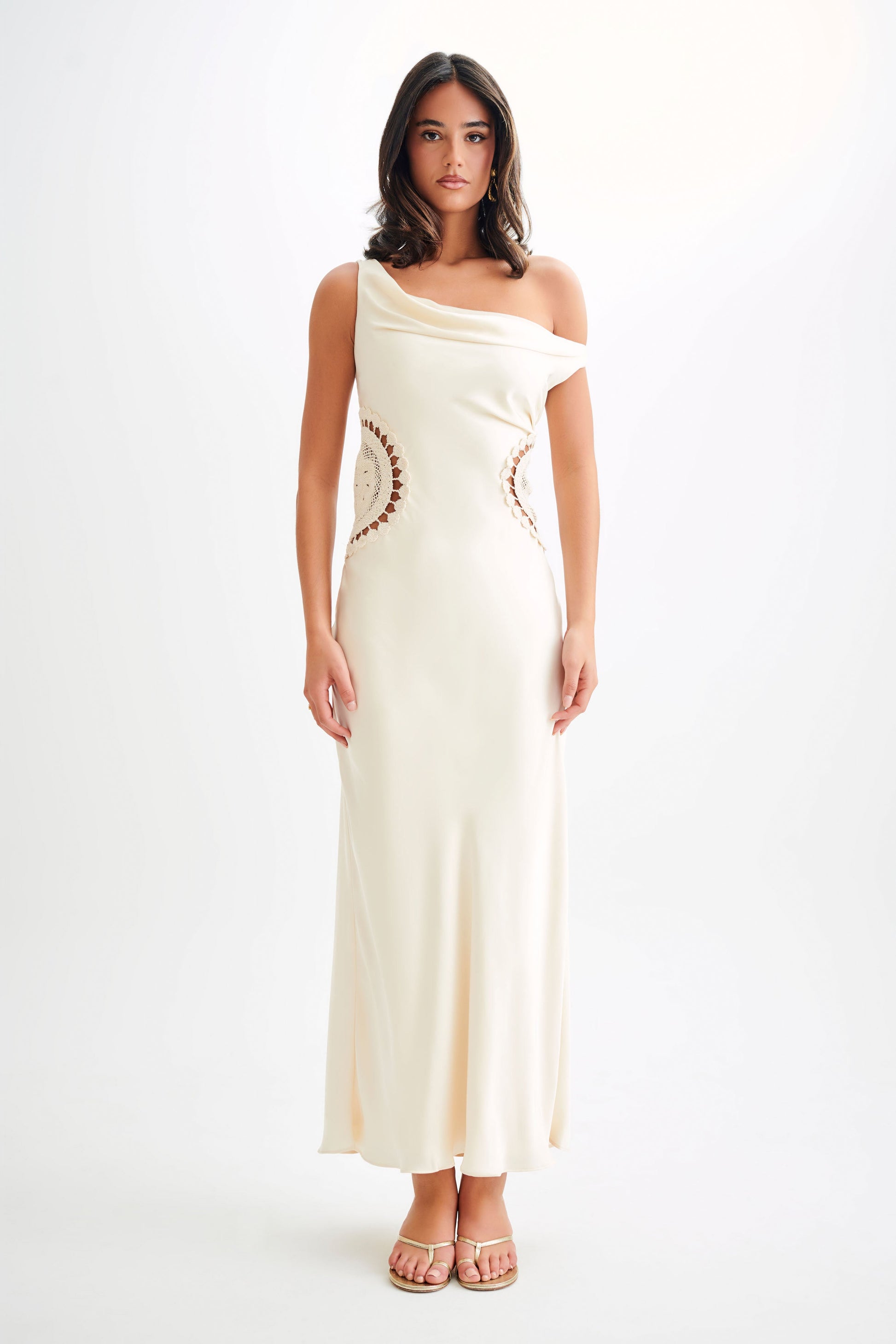 Collective Dress - Kristina Satin Maxi Dress With Crochet - Ivory image 6