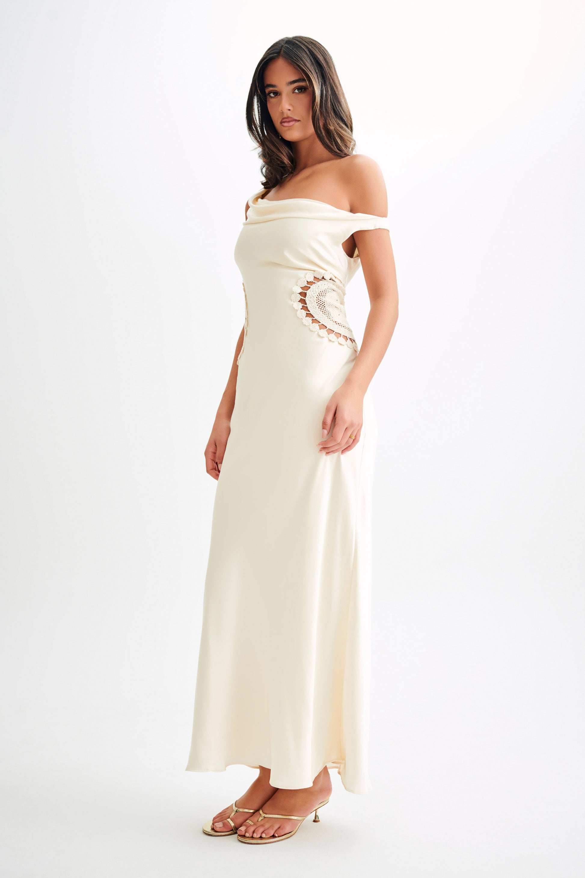 Collective Dress - Kristina Satin Maxi Dress With Crochet - Ivory image 5