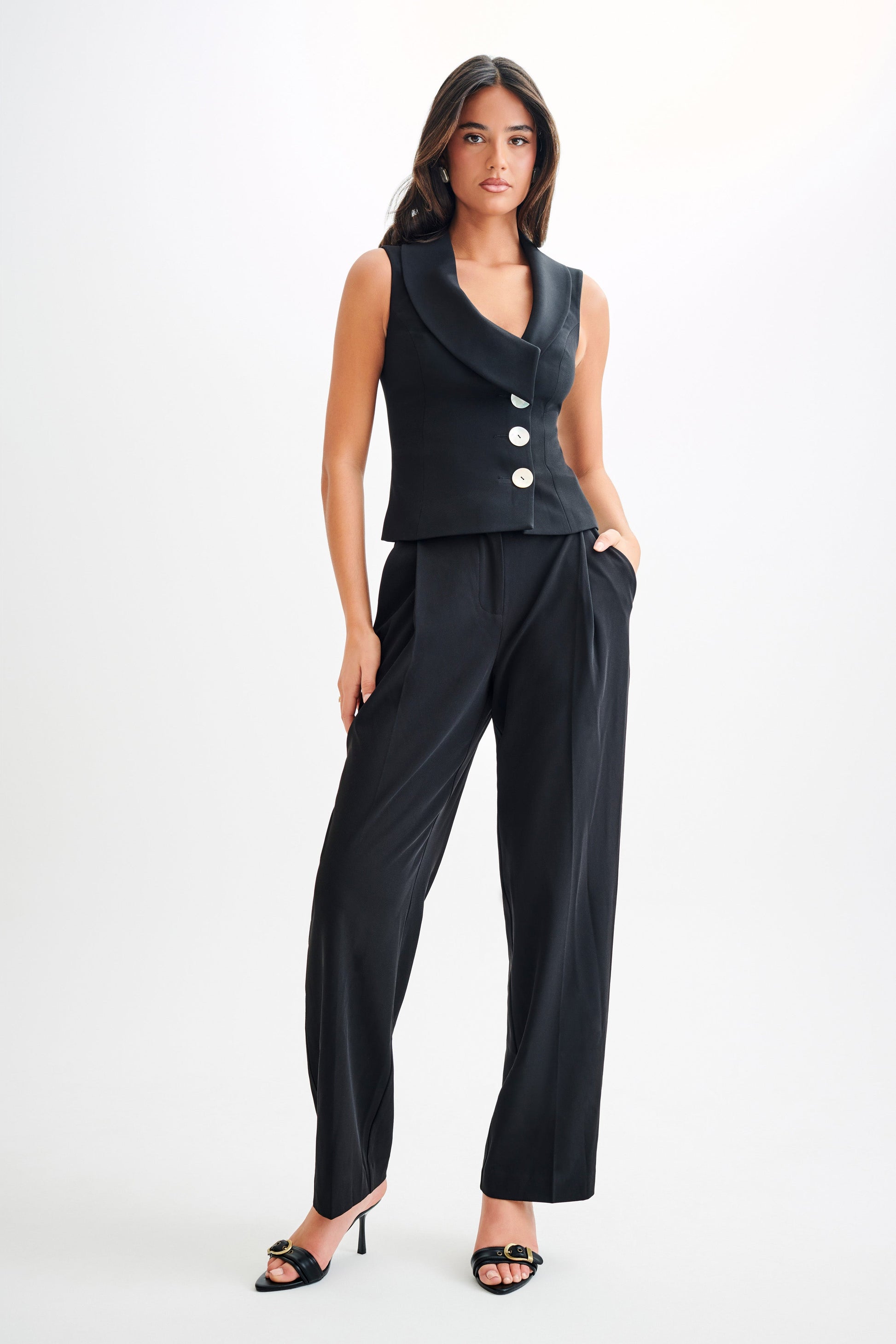 Collective Tops - Berkley Suiting Waistcoat With Cowl - Black sixth image