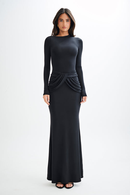 Collective Dress - Halcyon Long Sleeve Slinky Maxi Dress - Black image 1