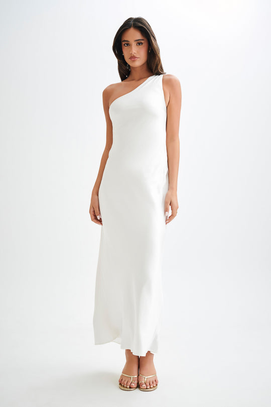Collective Dress - Camille One Shoulder Satin Maxi Dress - White image 1
