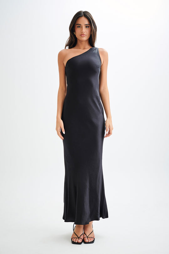 Collective Dress - Camille One Shoulder Satin Maxi Dress - Black image 1
