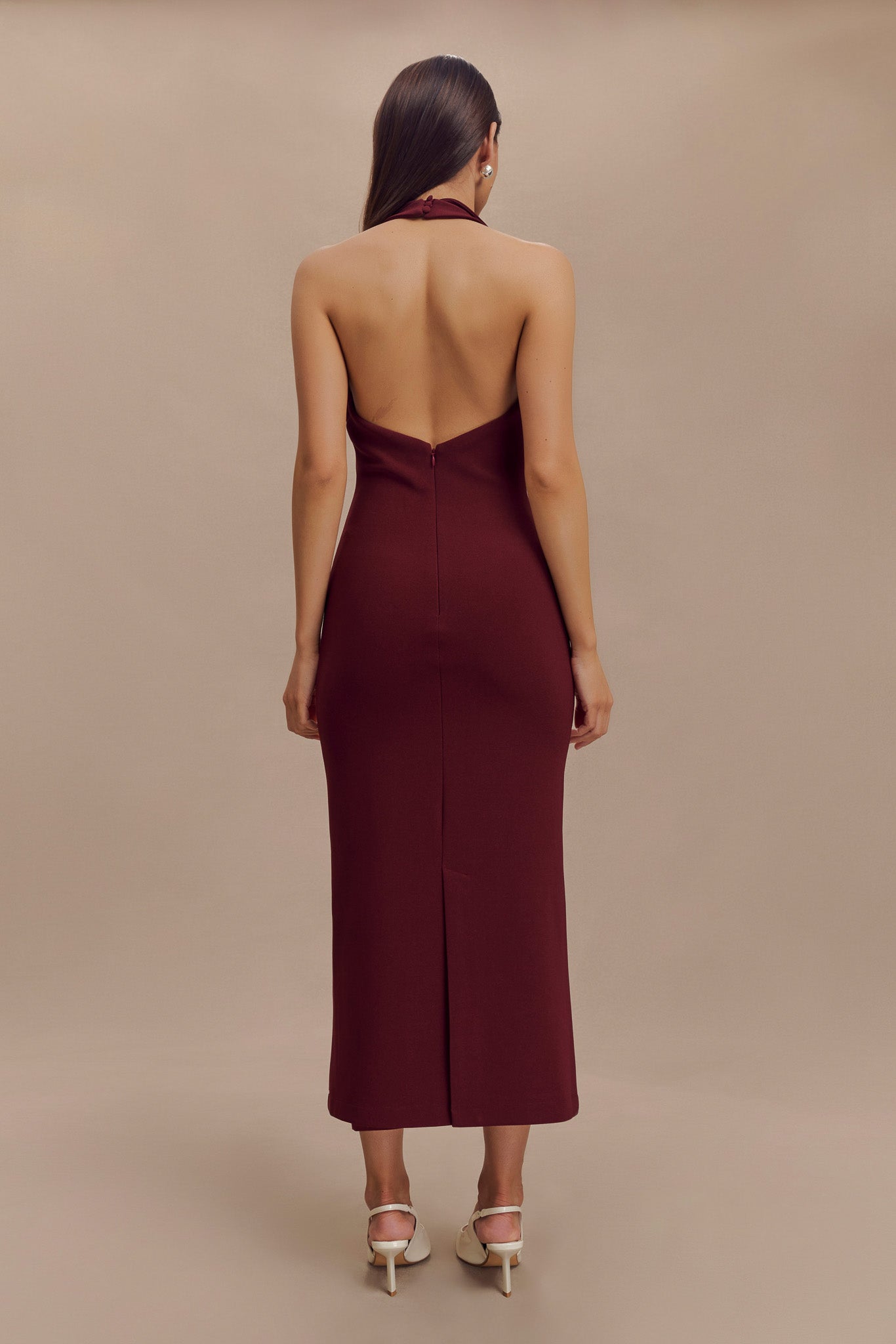 Annita Crepe Halter Midi Dress - Merlot - Image 5
