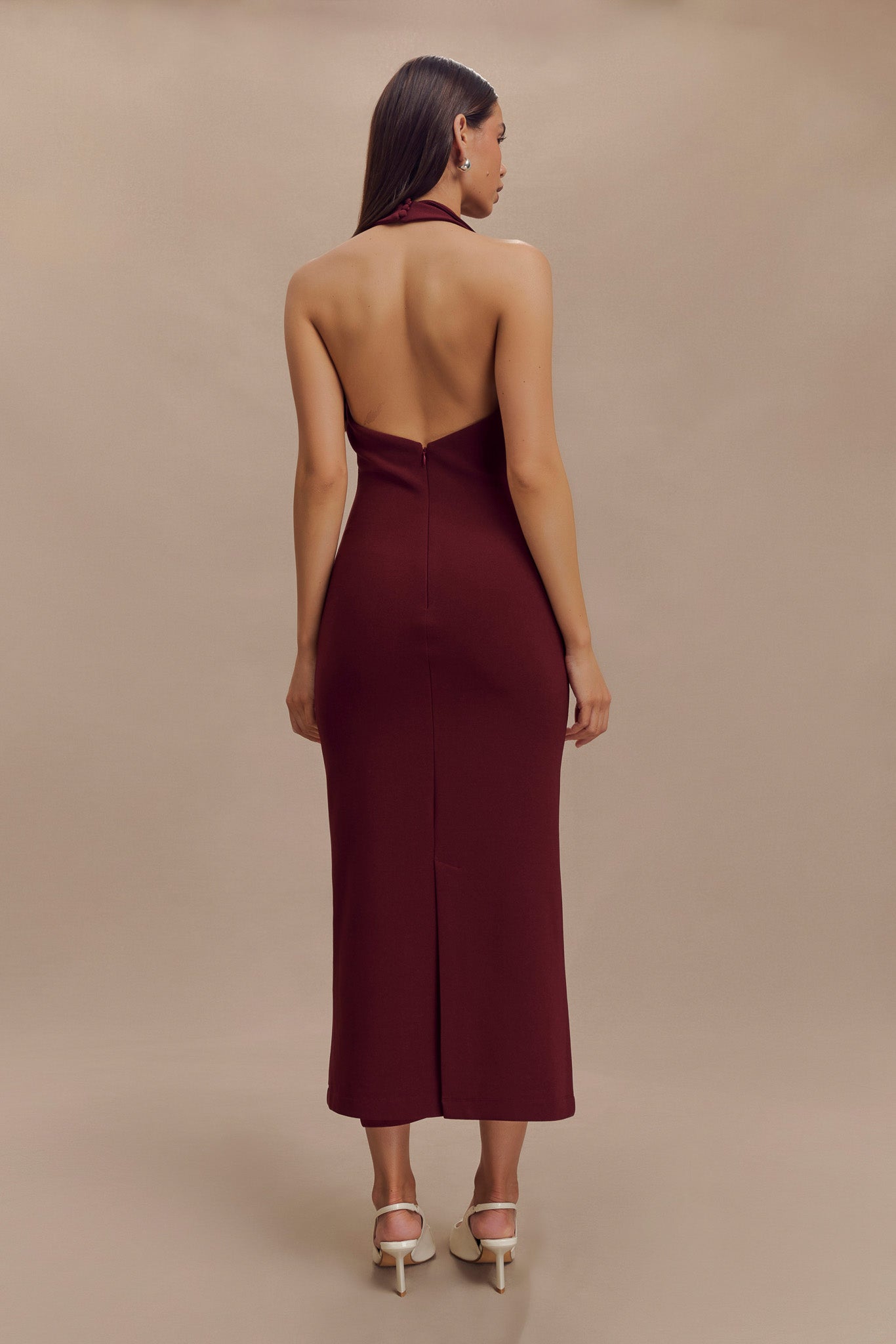 Annita Crepe Halter Midi Dress - Merlot - Image 3