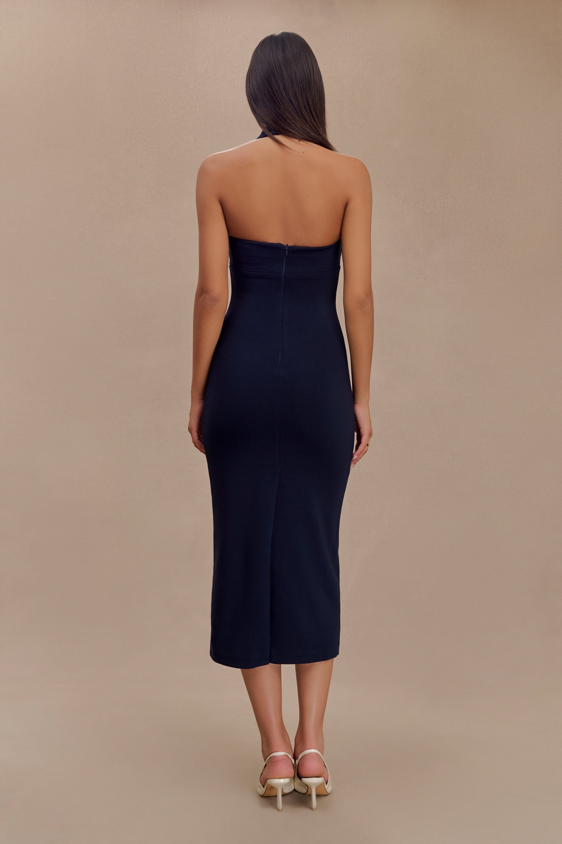 Collective Dress - Amelita Suiting Halter Midi Dress - Navy image 3
