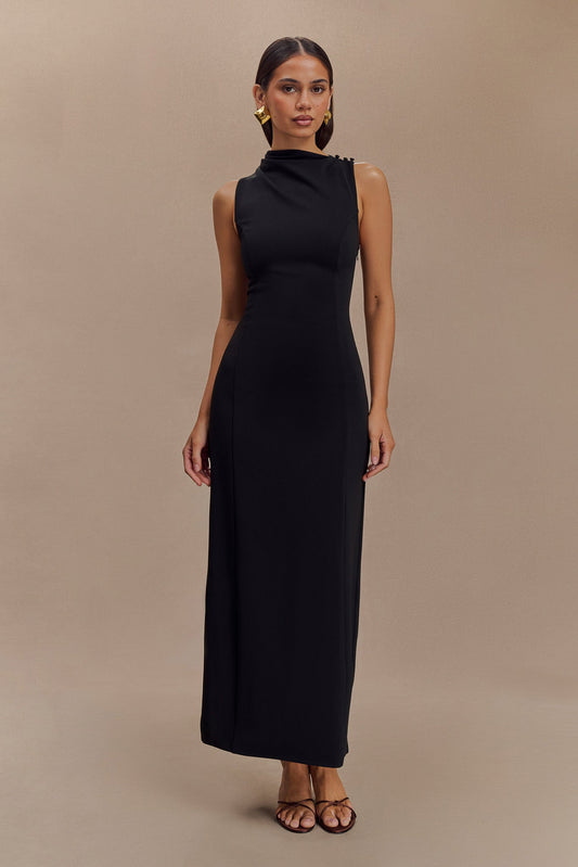 Taylor Draped Stretch Crepe Midi Dress - Black - Image 1