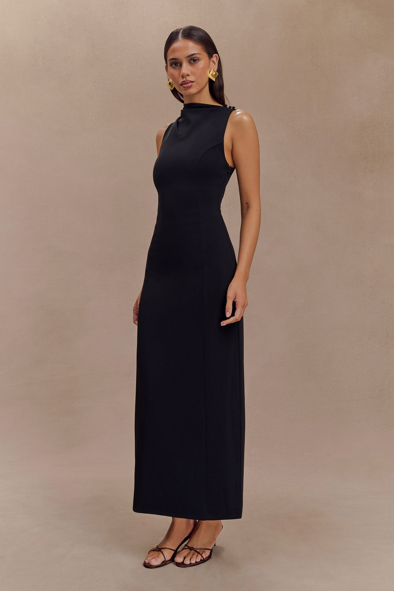 Taylor Draped Stretch Crepe Midi Dress - Black - Image 5