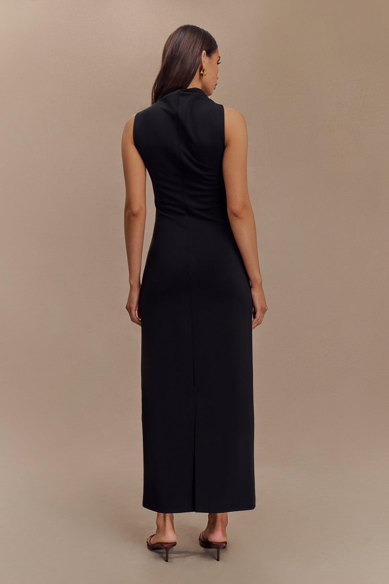 Taylor Draped Stretch Crepe Midi Dress - Black - Image 3