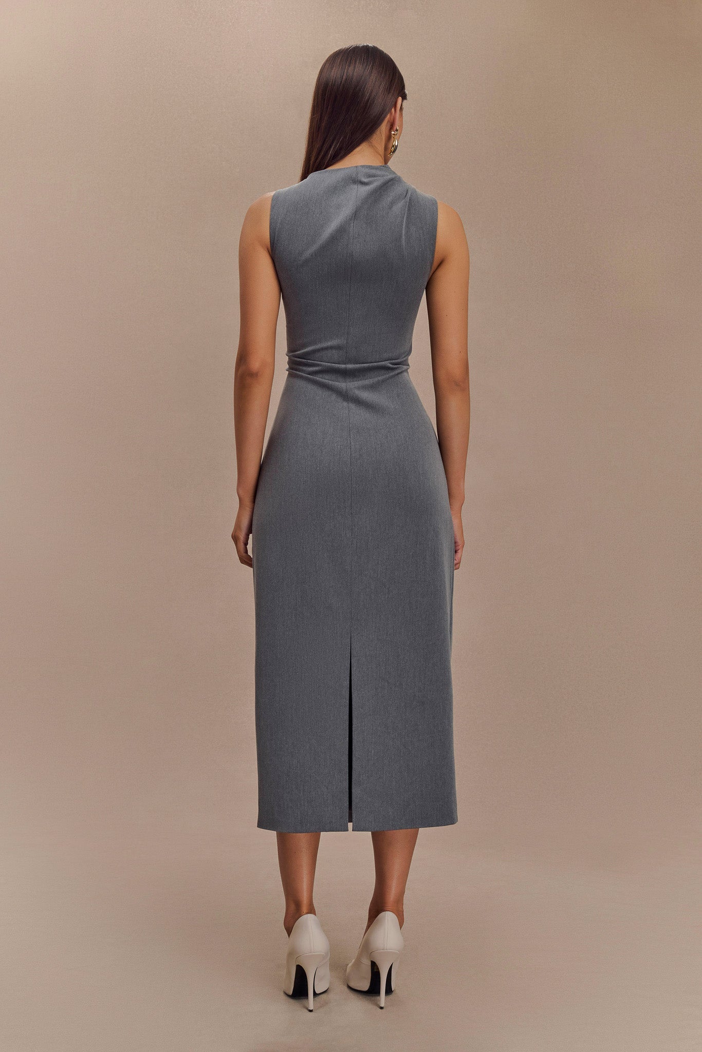 Taylor Draped Crepe Midi Dress - Charcoal Marle