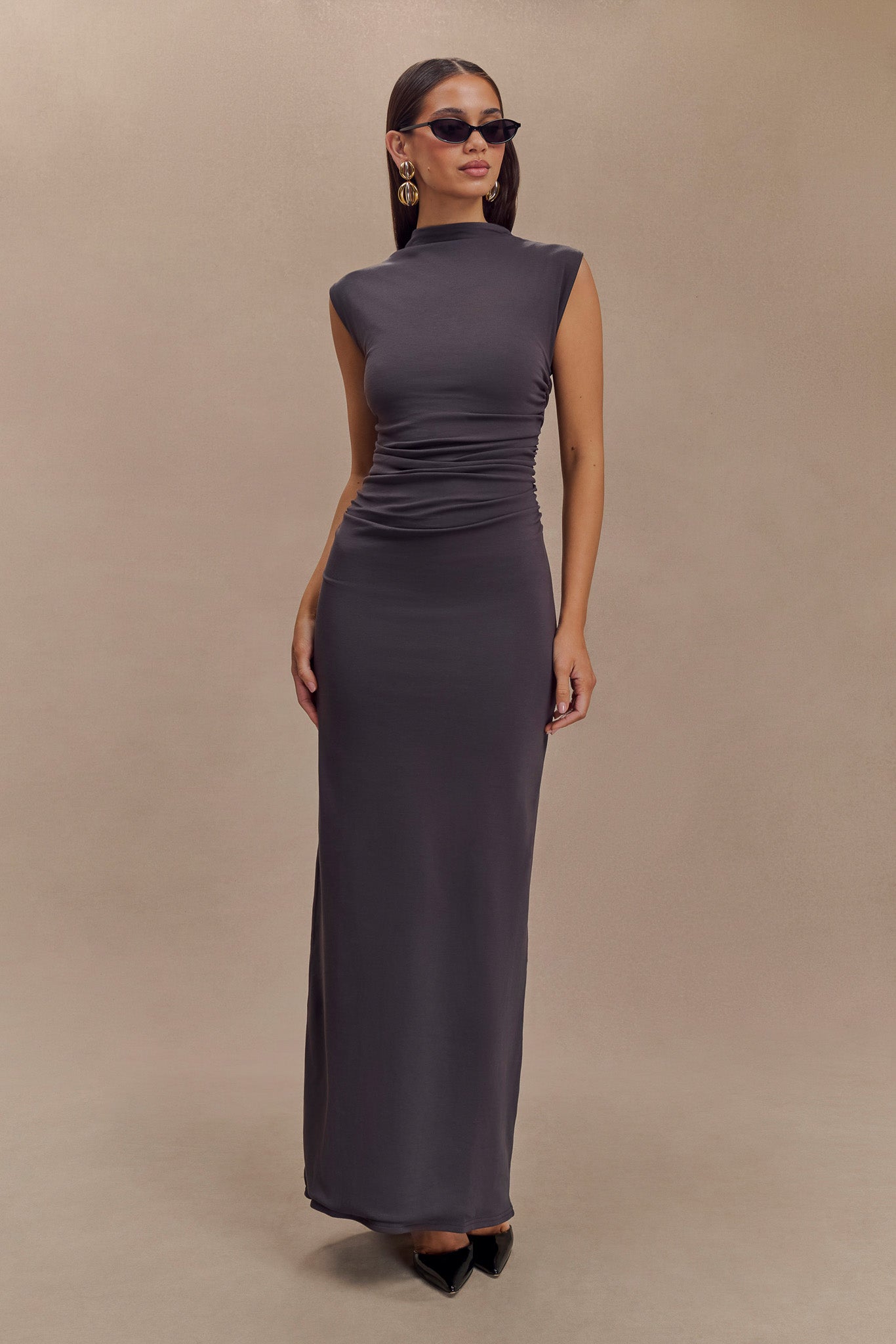 Elliot High Neck Sleeveless Maxi Dress - Dark Charcoal - Image 5