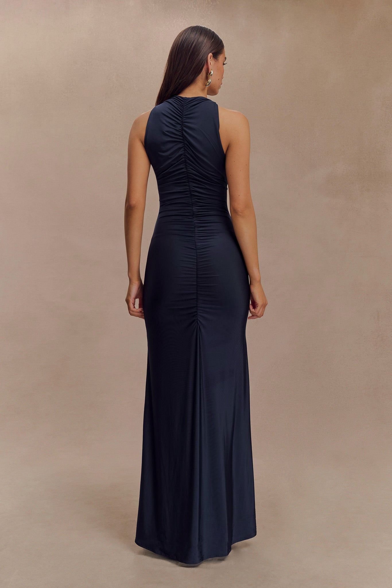 Collective Dress - Priya Slinky Ruched Halter Maxi Dress - Navy image 3