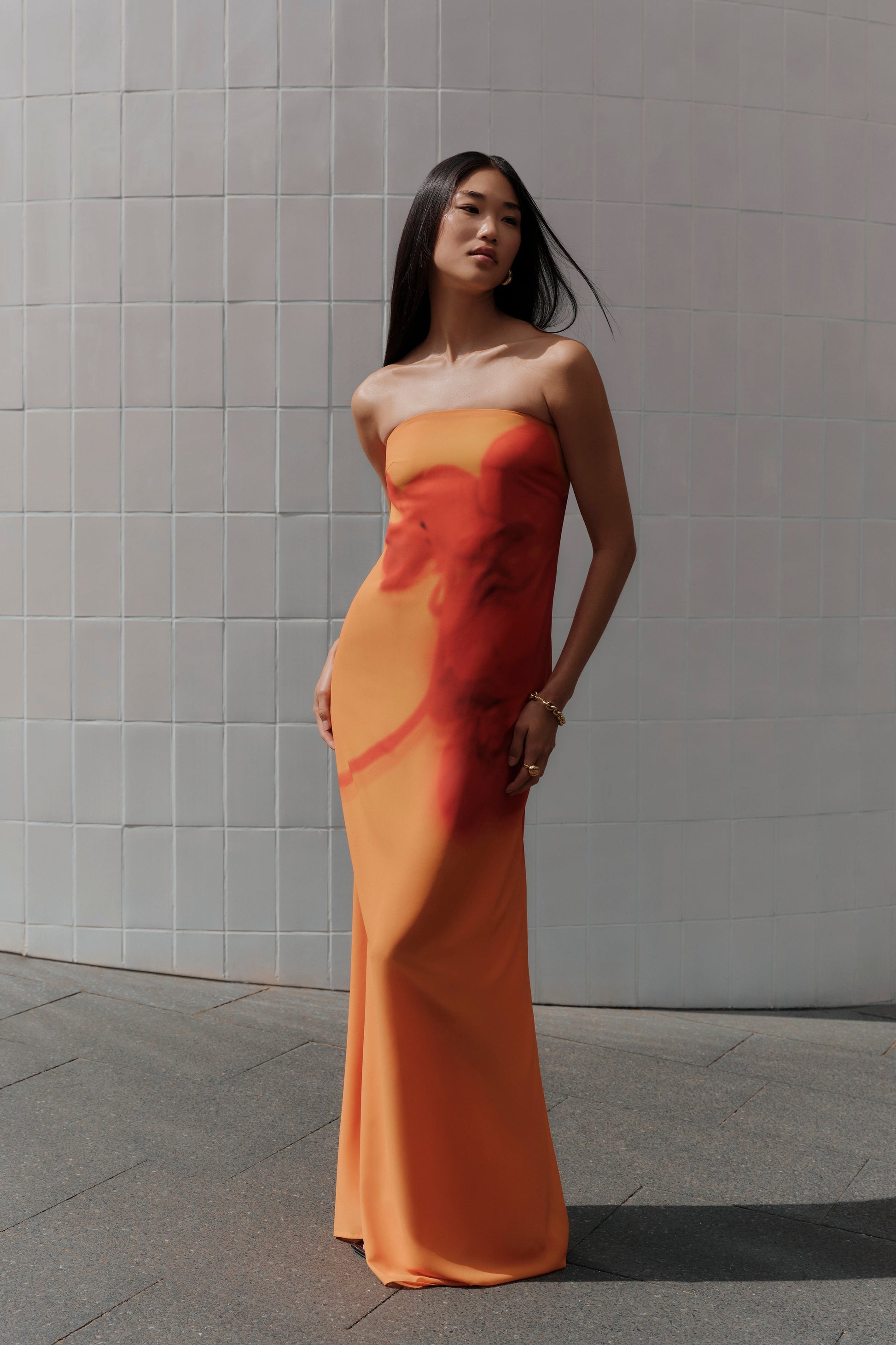 Amaya Strapless Chiffon Maxi Dress - Koi Orchid Print - View 1 | Shop Formal Dress