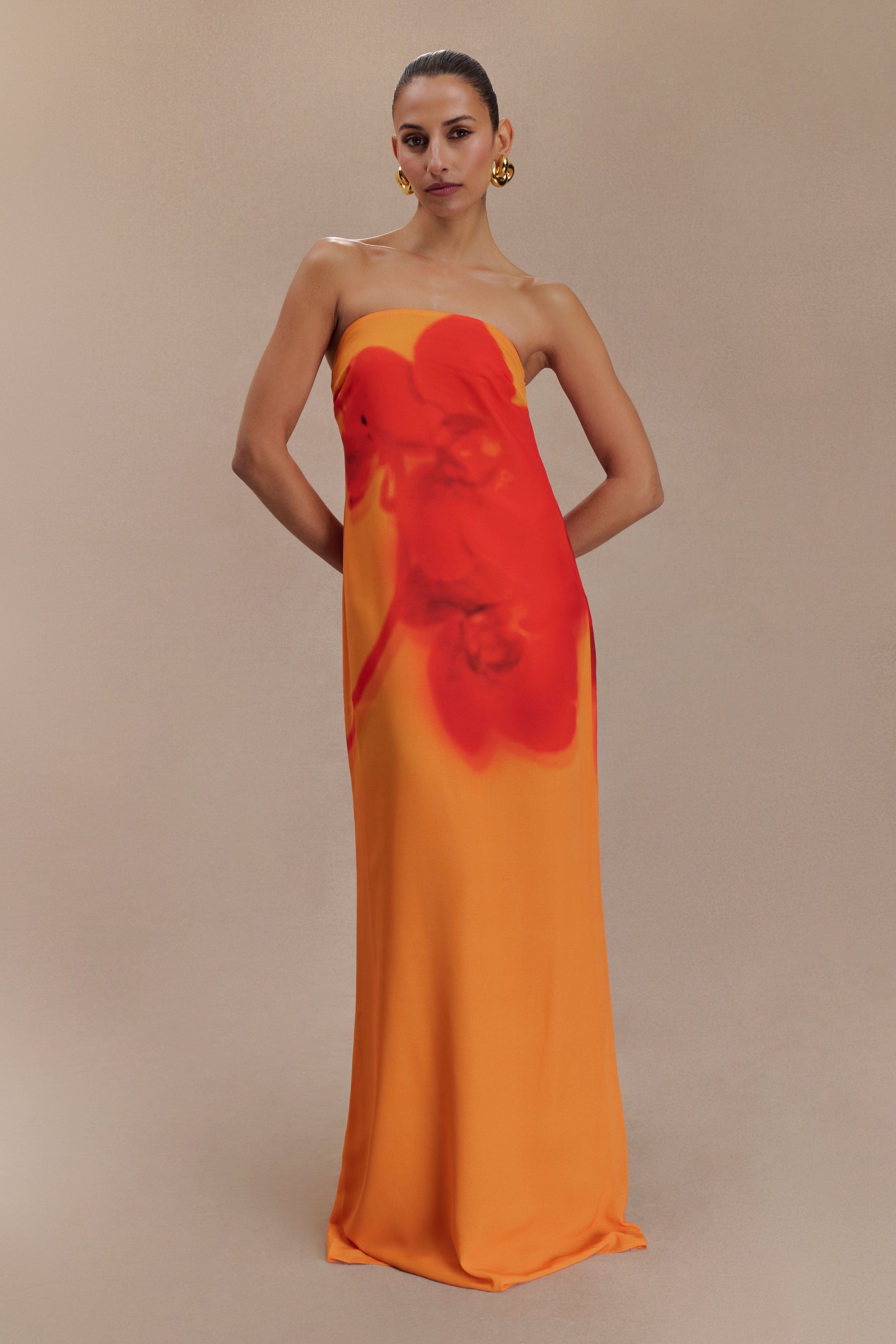 Amaya Strapless Chiffon Maxi Dress - Koi Orchid Print - View 3 | Shop Formal Dress