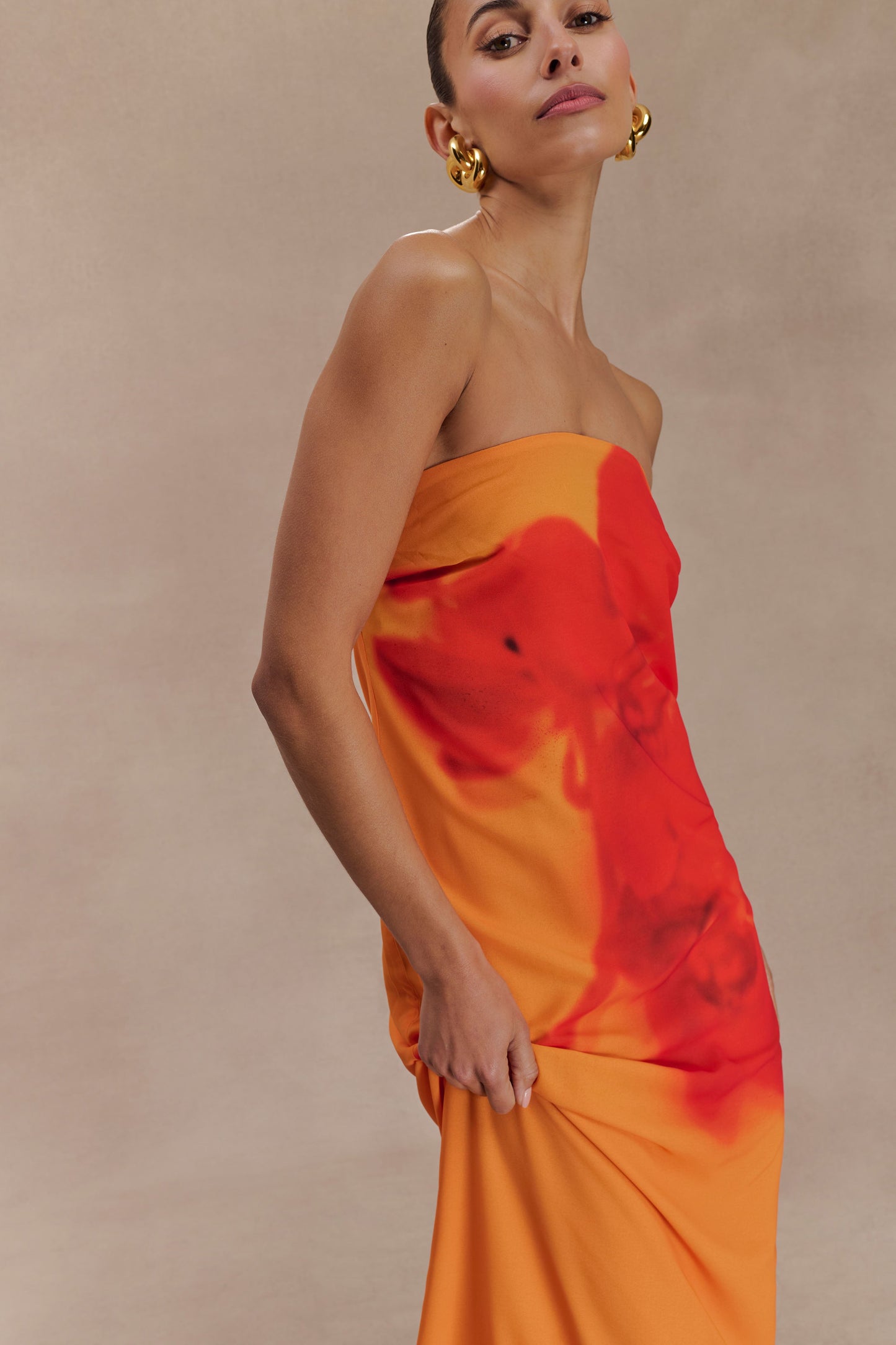 Amaya Strapless Chiffon Maxi Dress - Koi Orchid Print