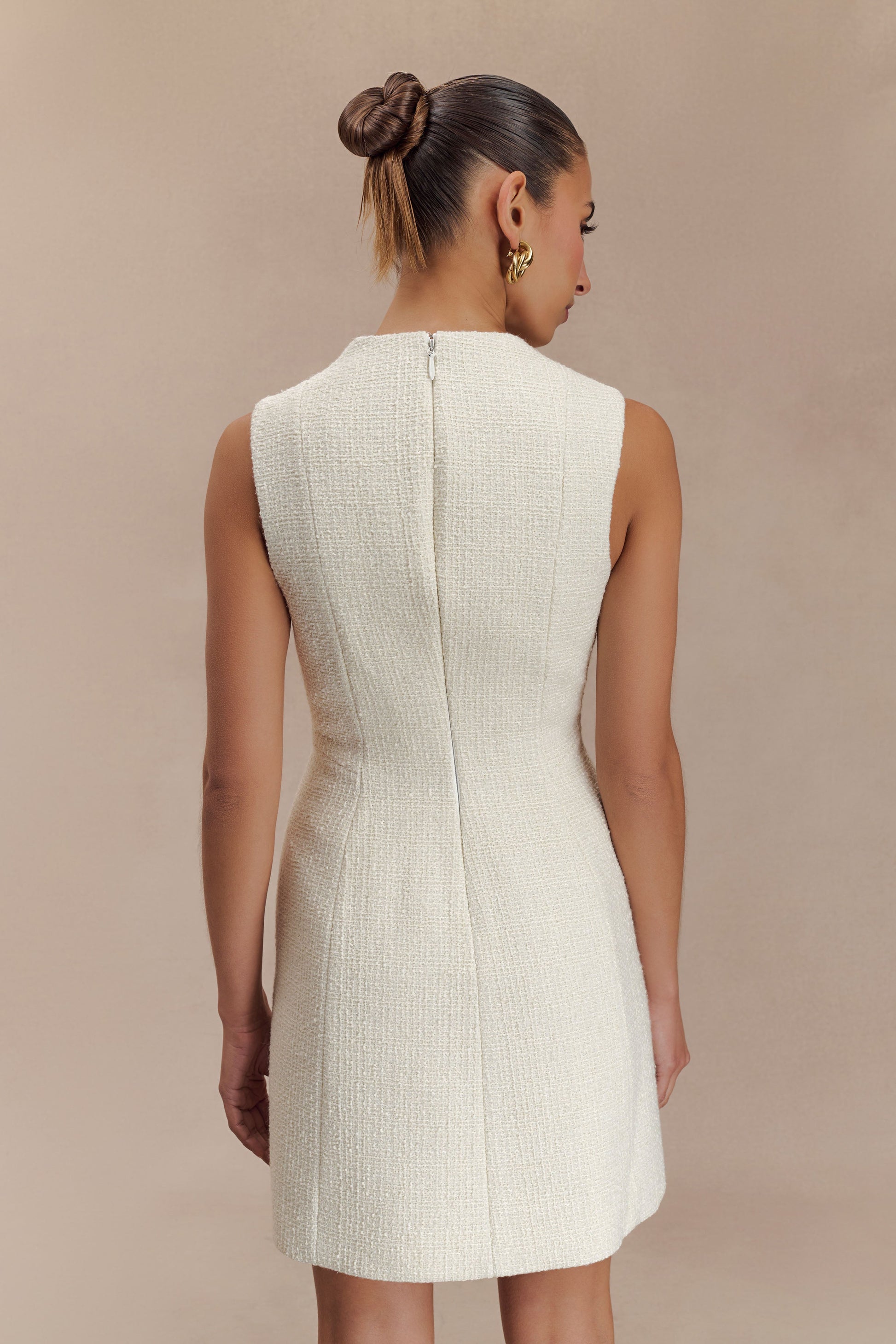 Danna Boucle Mini Dress With Pleats - White - Image 4